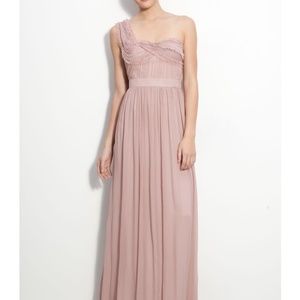 Adrianna Pappell blush one-shoulder gown